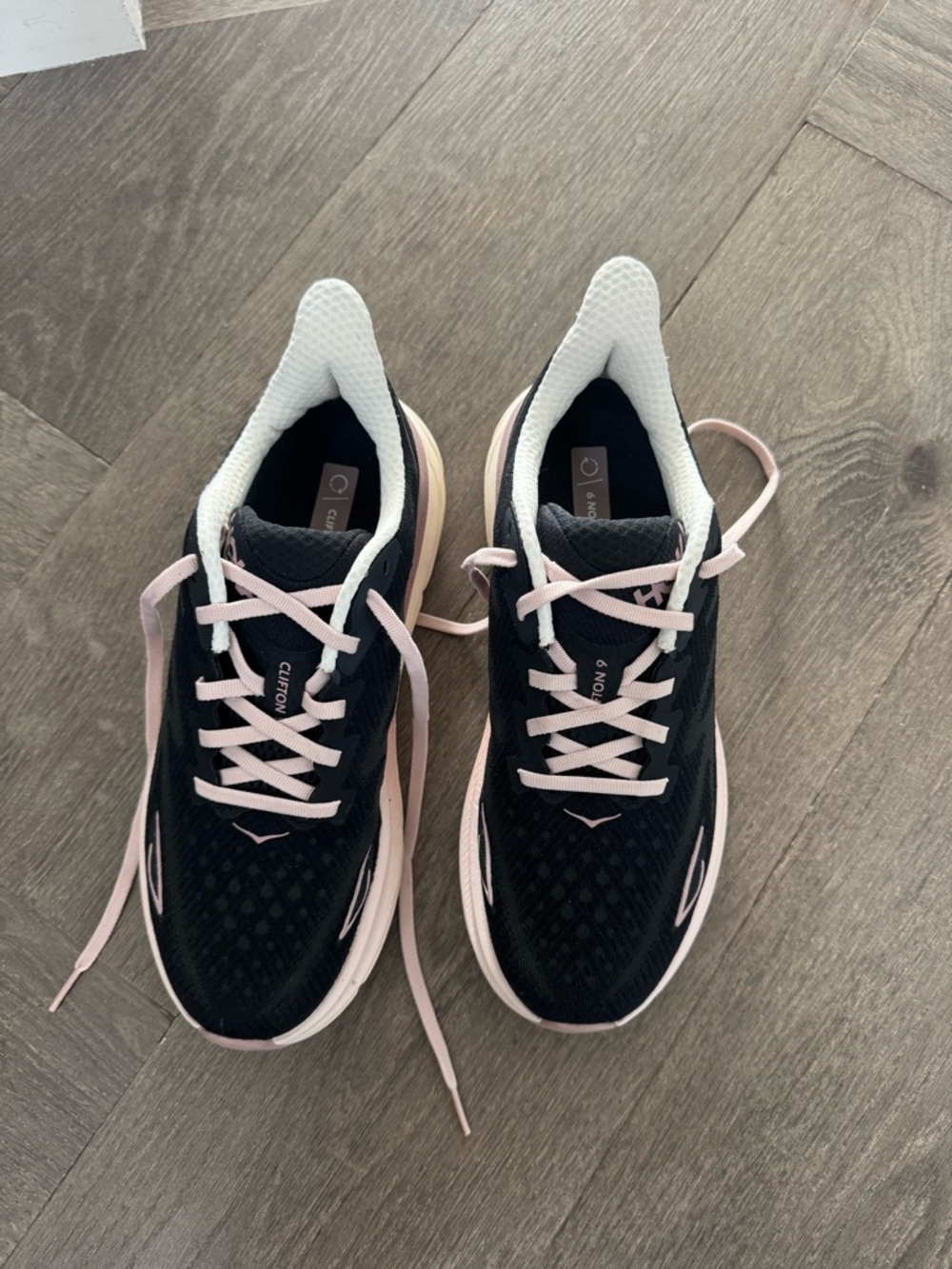 Hoka Women’s Black and Light Pink Athletic Running Shoes